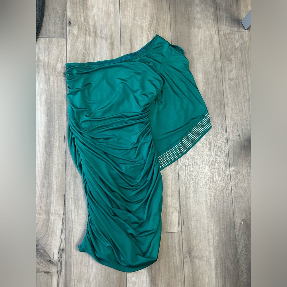 Club Dress Green Small Y2K one shoulder